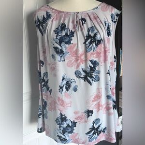 Tahari Woman White Sleeveless Floral Blouse with Pink & Blue Flowers